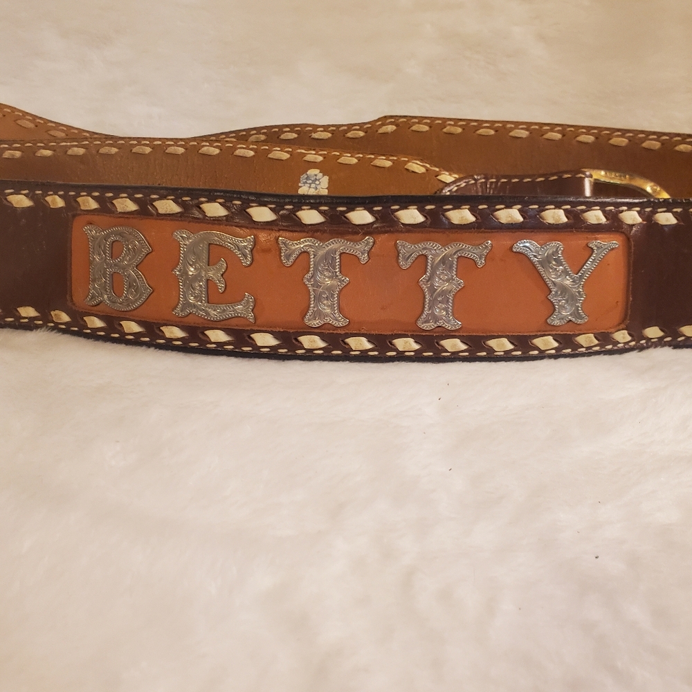 Tony Lama Vintage Leather Tooled Personalized Belt Betty 42